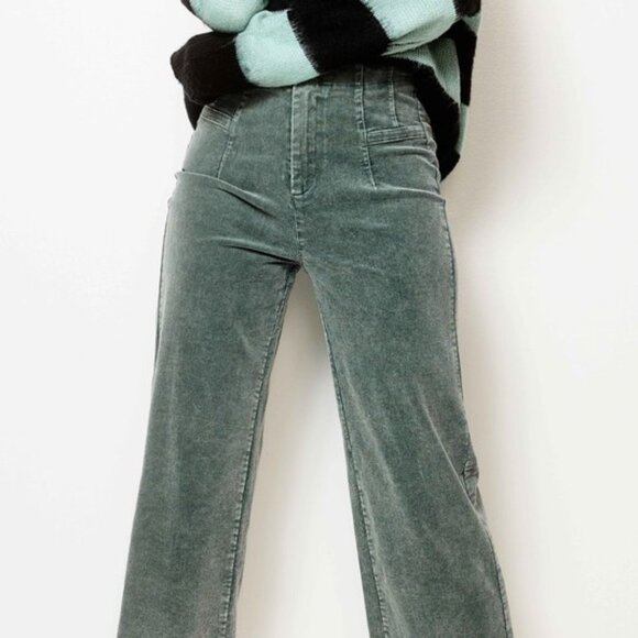 MINERAL WASHED RAW EDGE HEMLINE CORDUROY PANTS - Picture 1 of 4